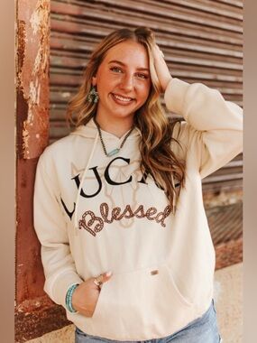 Lucky & Blessed Cream Lucky & Blessed Printed Drawstring Hoodie